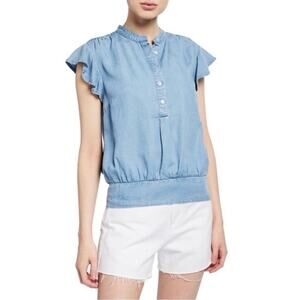 Frame Denim Rowan Chambray Blue Henley Flutter Sleeve Blouse Size Large